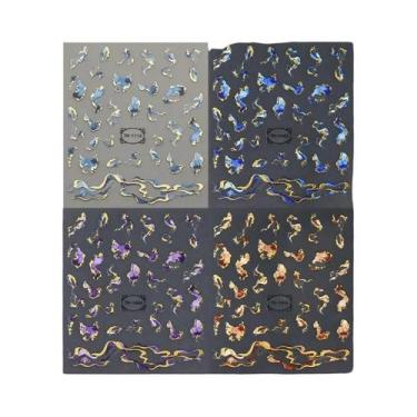 Imagem de Adesivos De Unhas Em Mármore Dourado 3D Com Linhas Em Onda Azul Roxo M