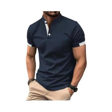 Imagem de Camisa Polo Casual Slim Fit Masculina De Manga Curta Com Gola Alta Par