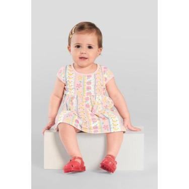 Imagem de Vestido infantil menina de frutinhas Brandili -Rosa, 2, Rosa