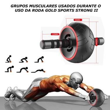 Imagem de Kit Roda Abdominal Larga Gold Sports Strong II com Tapete de Apoio e uma Mesh Bag para Transporte-Unissex