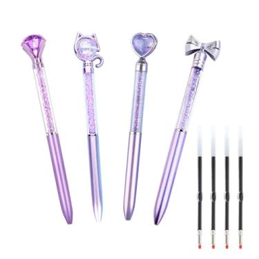 Imagem de AIYAYI Conjunto de canetas esferográficas de metal cristal diamante glitter para diário, tinta azul, coisas bonitas, artigos de papelaria extravagantes, presentes para mulheres, meninas, aniversário