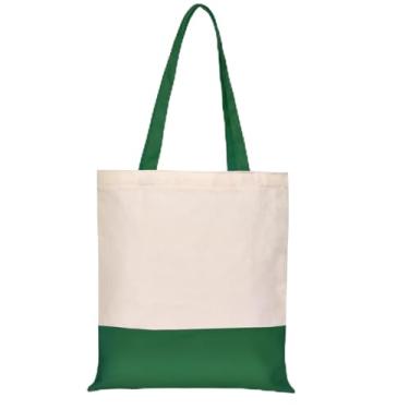 Imagem de Pacote com 1 sacola de lona estética – com zíper e bolso interno, bolsa de pano reutilizável para compras de supermercado, bolsa moderna de algodão de dois tons para artesanato, faça você mesmo seus