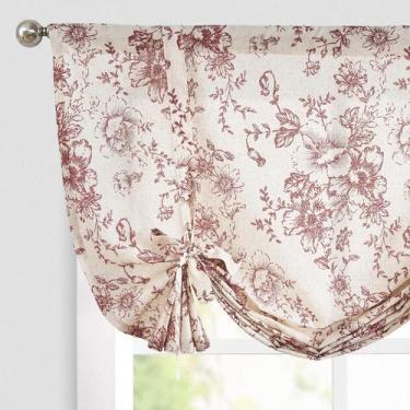 Imagem de Visillo Floral de Lino Jinchan 54" Ajustable Rojo Ladrillo