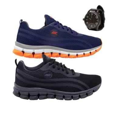 Imagem de Kit 2 Tênis Masculino para Academia Leve Conforto Dia a Dia + Relógio-Masculino