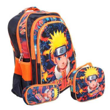 Imagem de Kit Mochila Escolar Menino Naruto Costas Lancheira Estojo - TOYS 2U