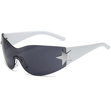 Imagem de AIEYEZO Óculos de sol modernos sem aro Y2K para mulheres e homens anos 2000, óculos de sol estilo envolvente, óculos de sol modernos Y2K, Branco/Cinza, MM