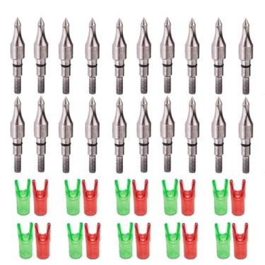 Imagem de Conjunto de 60 pontas de flecha para tiro com arco e garganta, pontos de campo de 100 grãos (20 peças), 40 pinos (G, adequado para cordas de arco de 16 a 18 anos), parafusos de 5/40.6 cm para arco