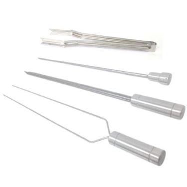 Imagem de Kit Espetos Para Churrasco 50cm Inox Com Pegador De Carnes - INOX LAUR