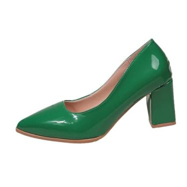 Imagem de Sapatos casuais femininos com bico fino e salto, projetados para primavera e outono, oferecendo estilo versátil para uso ao ar livre e lazer, Verde, 36