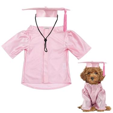 Imagem de GraduatePro Conjunto de fantasia de boné e vestido de formatura para cães – Tecido de malha ajustável com borla dourada, 4 tamanhos (P/M/G/GG) para cães pequenos e gatos a cães médios, roupa de