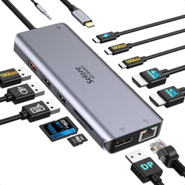 Imagem de Estação de ancoragem USB C com monitor duplo, estação de ancoragem de exibição tripla USB-C 12 em 1 para 4K HDMI + porta DP + 2 USB 3.0 + 2.0 + SD/TF+PD+Ethernet+3,5 mm de áudio compatível com laptop Dell/HP/Lenovo