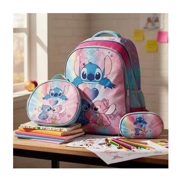 Imagem de Kit Mochila Escolar de Costas 3D da Stitch Rosa