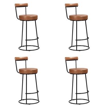 Imagem de Banqueta Alta Cozinha 70cm Encosto Industrial Aço Kit 4 Ziria Pu Caramelo S02 - D'Rossi