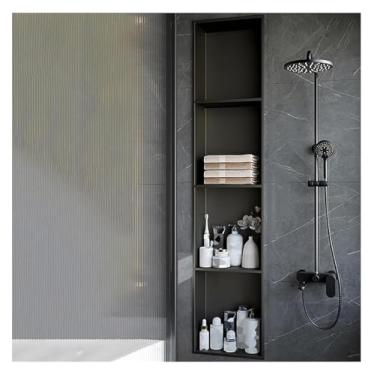 Imagem de Prateleira de nicho de chuveiro de aço inoxidável - Organizador de parede de banheiro impermeável, rack de armazenamento embutido para cozinha e sala de estar, design moderno (cinza, 28 x 120 x 1 cm)