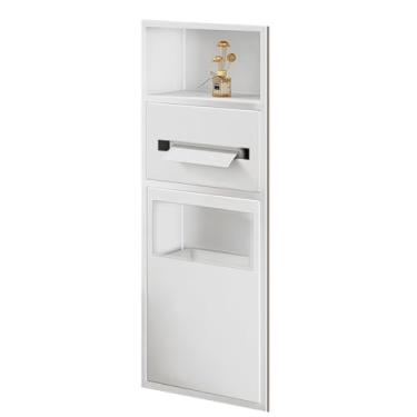 Imagem de Organizador de nicho de chuveiro de aço inoxidável - Prateleira embutida com caixa de lenços para banheiro, cozinha, sala de estar e quarto (branco, 70 x 28 x 13,5 cm) - Solução de armazenamento que
