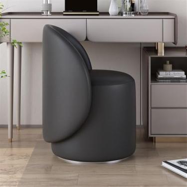 Imagem de Cadeira de couro sintético – banqueta de maquiagem giratória de 360° com moldura de madeira – ideal para sala de maquiagem e área de vestir