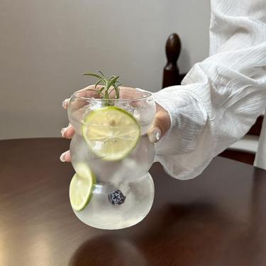 Imagem de Dxmimer Copo de água de vidro canelado, copo de vidro ondulado, copo de vidro ondulado estético, copo de vidro fofo para café gelado, suco de café, chá de leite, cerveja, coquetel (onda grande - boca