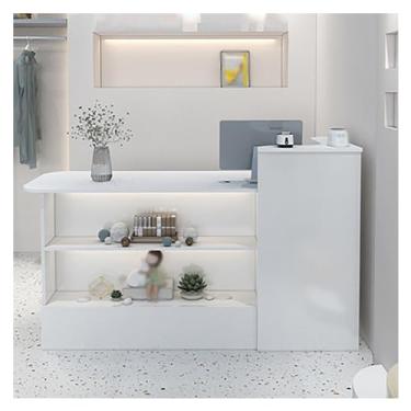 Imagem de Recepção de balcão com gavetas trancáveis, caixa em forma de L para loja de roupas, recepção da empresa, cafeteria - mesa de balcão de estações