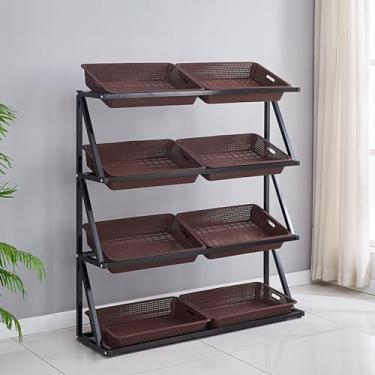 Imagem de Prateleiras comerciais de vegetais, rack de exibição de frutas de 4 a 5 camadas, organizador de lanches de supermercado, suporte de varejo de grande capacidade para mantimentos, solução de