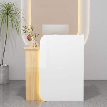 Imagem de Mesa de recepção com gaveta com trava – balcão frontal que economiza espaço para salão de beleza, uso em casa, ideal para check-out e áreas de lobby