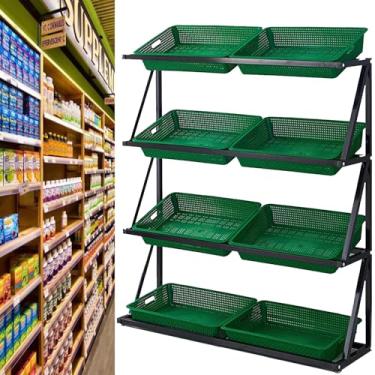 Imagem de Prateleira comercial de vegetais de 5 camadas - Prateleira de exibição de frutas e lanches de supermercado para batatas, cebolas e muito mais - Solução de armazenamento de varejo marrom durável