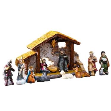 Imagem de Conjunto de resina de presépio de Natal, cena de manjedoura de Jesus - Estatuetas colecionáveis de artesanato religioso cristão para decoração de centro de mesa, quarto interno, casa, lareira, manto