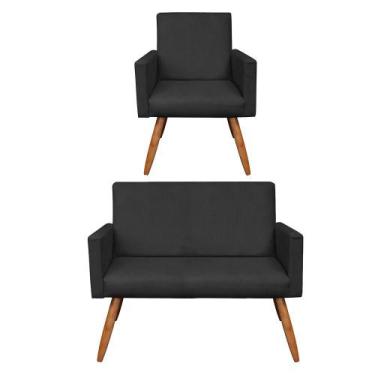 Imagem de Kit 01 Namoradeira com 01 Poltrona Larissa Suede Pés Palito Castanho D