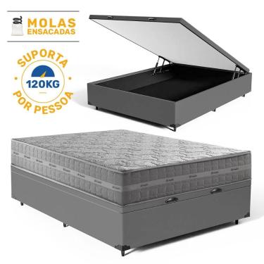 Imagem de Cama Box Baú com Colchão de Molas Ensacadas Ultra Spring D Angelis Casal 138cm