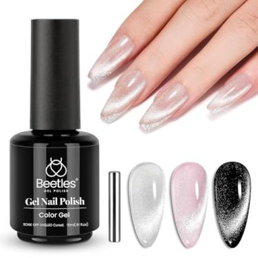 Imagem de Esmalte Beetles Silver Cat Eye Gel – Esmalte em gel de olho de gato prateado com glitter 15 ml, esmalte de veludo UV, para salão de beleza, presente de manicure para mulheres