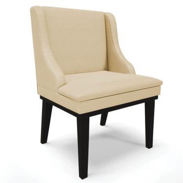 Imagem de Cadeira Estofada Para Sala De Jantar Base Fixa De Madeira Preto Lia Veludo Luxo Off White - Ibiza