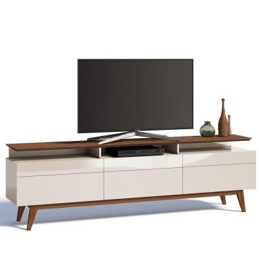 Imagem de Rack Classic 3 Gavetas Prateleira Off White Freijó Imcal