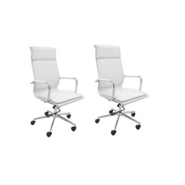 Imagem de Kit 2 Cadeira de Escritório Presidente Giratória Esteirinha Valência Alta Branco