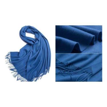 Imagem de Cachecol Feminino Grande Grossa Liso De Caxemira Inverno - Fenix, Azul