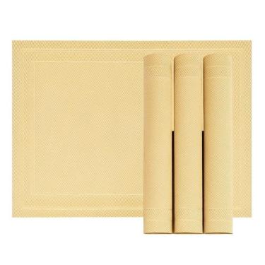 Imagem de Jogo 4 Lugar Americano Retangular Mesa Pvc Dourado Executivo 30x45cm Em Casa Tem
