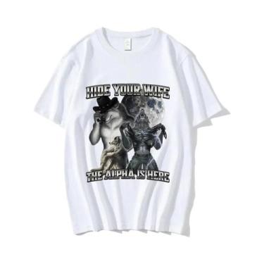 Imagem de Camiseta Masculina E Feminina Com Meme De Lobo Engraçado, Camiseta Cas