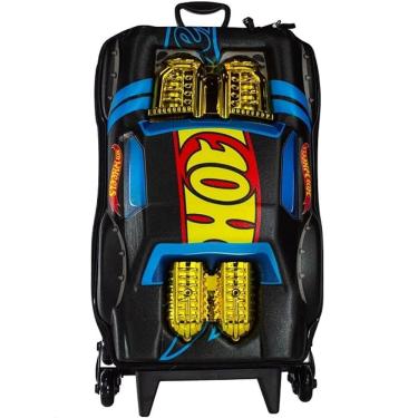Imagem de Mochila Escolar de Rodinhas 3D HOT Wheels NIGHT Shifter Preto Motor Dourado