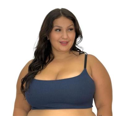 Imagem de Sutiã Plus Size Tecido Canelado Top Grande -c1 FELÍCIA, Marinho, 50