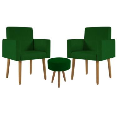 Imagem de Kit 2 Poltronas Cadeira Recepção Nina Com Puff Balaqui Decor Verde