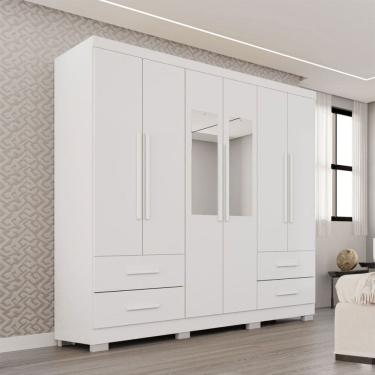 Imagem de Guarda-Roupa Casal Balder Premium 6 Portas 4 Gavetas com Pés e Espelho Branco - Pnr Móveis