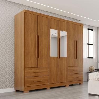 Imagem de Guarda-Roupa Casal Balder Premium 6 Portas 4 Gavetas com Pés e Espelho Cinamomo - Pnr Móveis