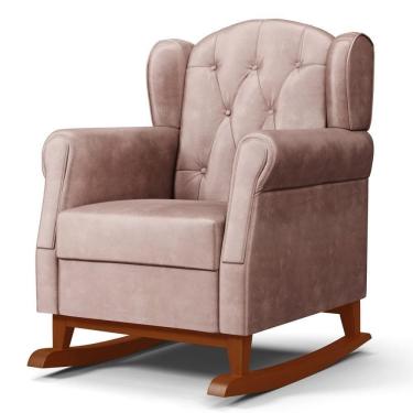 Imagem de Poltrona De Amamentação Base Madeira Balanço Letícia Veludo Rosê - Phoenix