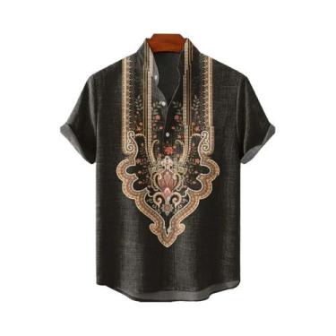 Imagem de Camisa Havaiana Masculina Com Estampa Étnica, Manga Curta, Casual, Est