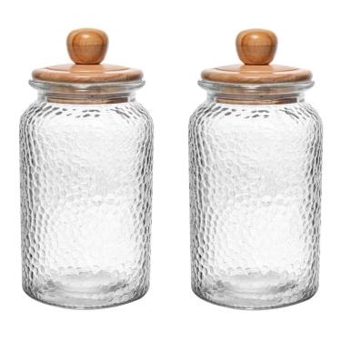 Imagem de Conjunto 02 Potes de Vidro Martelado com Tampa Hermética de Bambu 1,3L Wolff