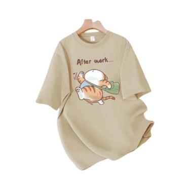 Imagem de Camiseta Feminina De Algodão Para O Verão Com Estampa De Gato Dormindo