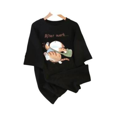 Imagem de Camiseta Feminina De Algodão Para O Verão Com Estampa De Gato Dormindo