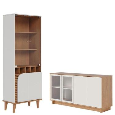 Imagem de Cristaleira Jurerê Off White Matte Freijó Com Aparador Para Sala Buffet Vitória Freijó...