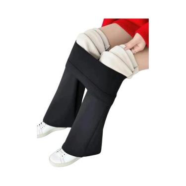 Imagem de Calças Femininas Pretas De Lã Forradas Com Boca Larga, Leggings Grossa
