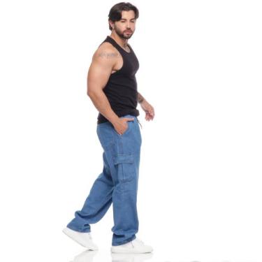 Imagem de Calça Jeans Balão Baggy Cargo Masculina Corte Reto Larga Dazzling, Jea