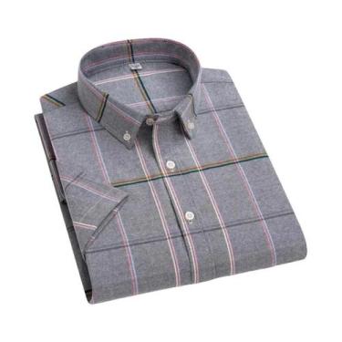 Imagem de Camisa Oxford Masculina 100% Algodão Xadrez Manga Curta Corte Regular 