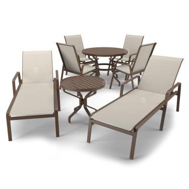 Imagem de Kit Espreguiçadeira Cadeira Mesa Alumínio Marrom Tela Bege